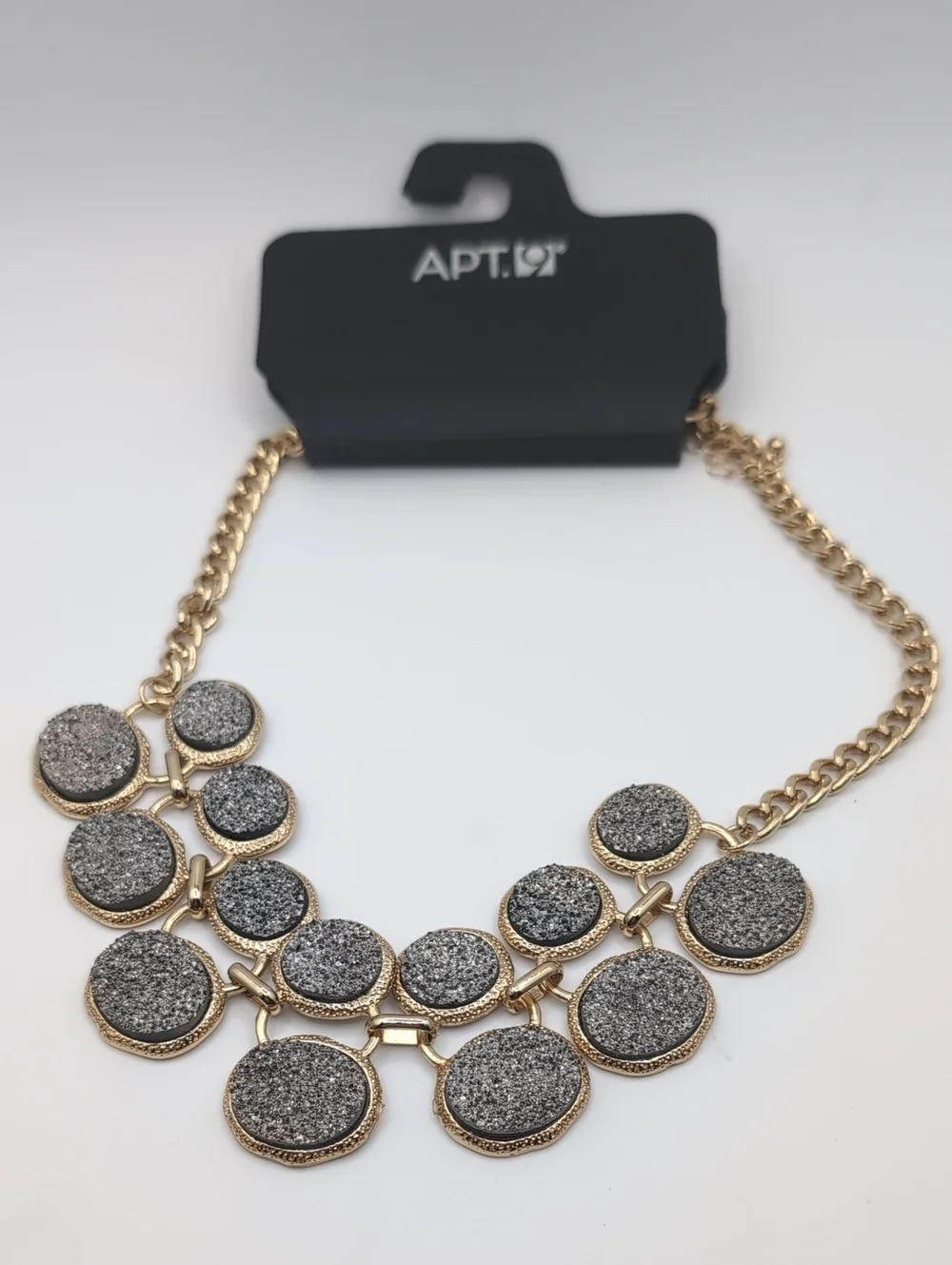 Apt. 9 Goldtone Sparkly Glittery Silver Statement Necklace NWT